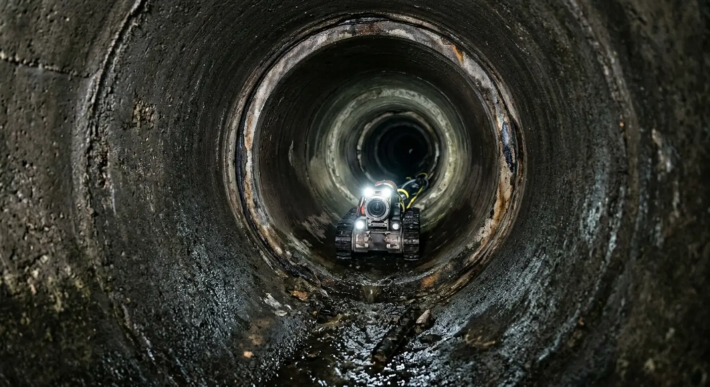Robotic sewer camera inspecting pipe interior for Sewer Line Repair in West New York